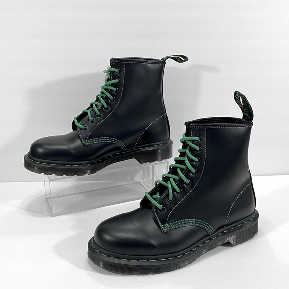 NEW DR MARTENS 1460 GS SMOOTH MOD BOOTS (BLACK/GREEN - Picture 5 of 9